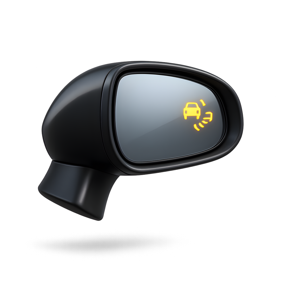 Car side mirror with warning indicator light png