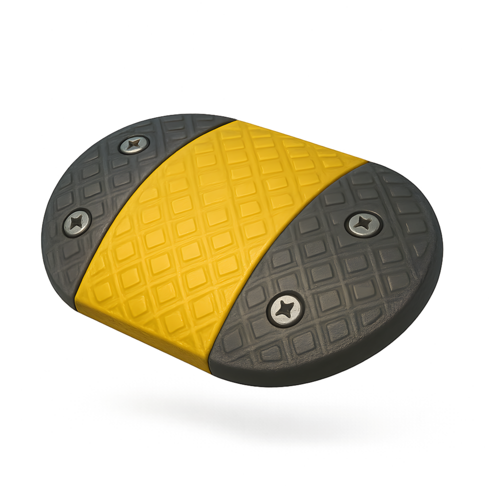 Yellow and black rubber speed bump for road safety png
