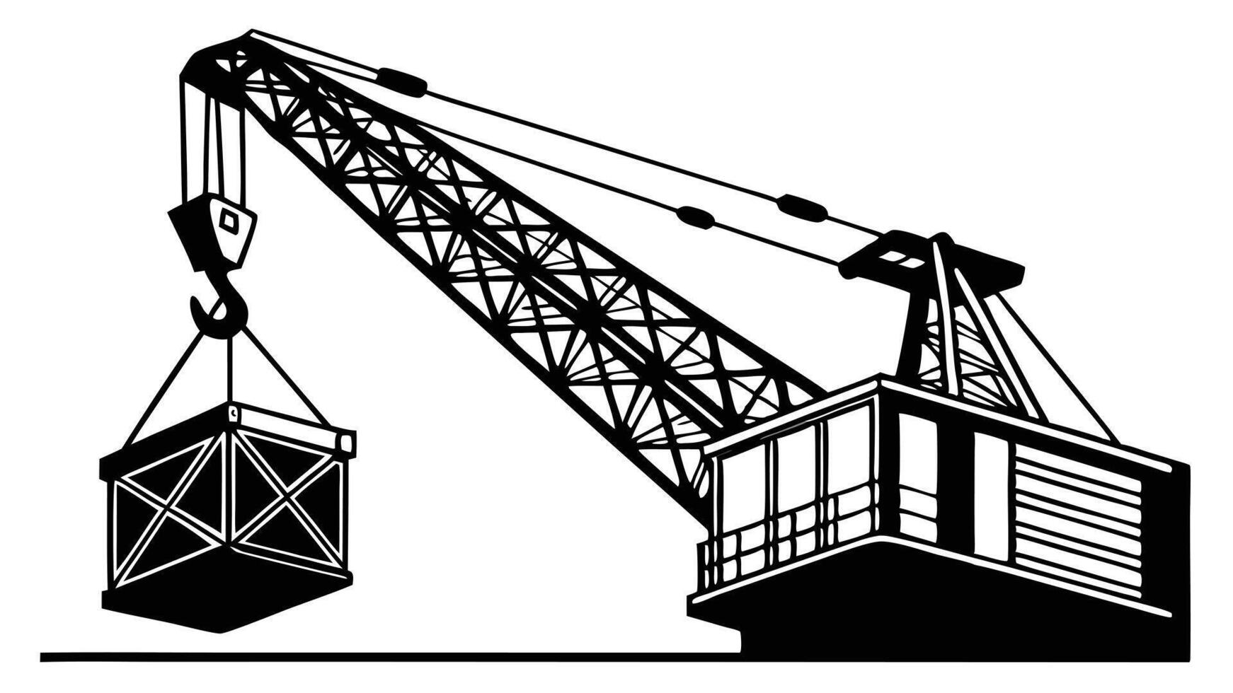 Black construction crane lifting cargo industrial heavy vector