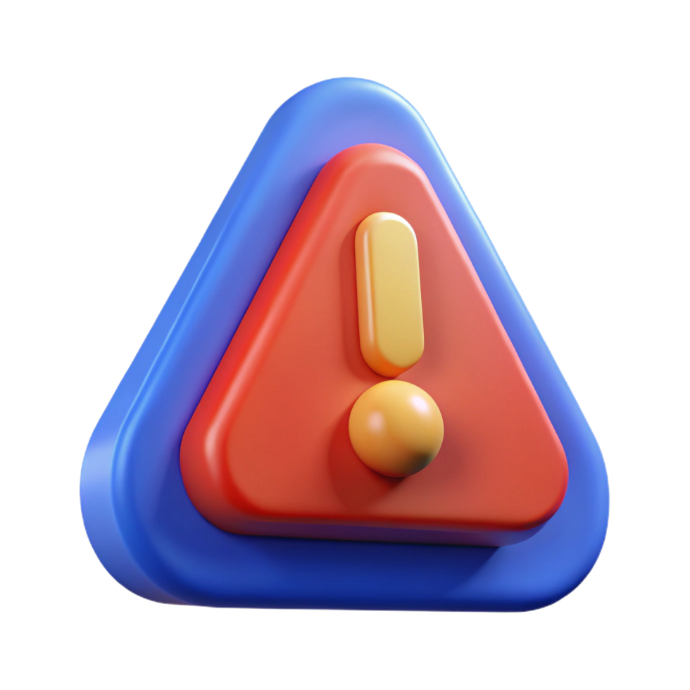 3d rendered exclamation mark warning sign with orange and blue border png