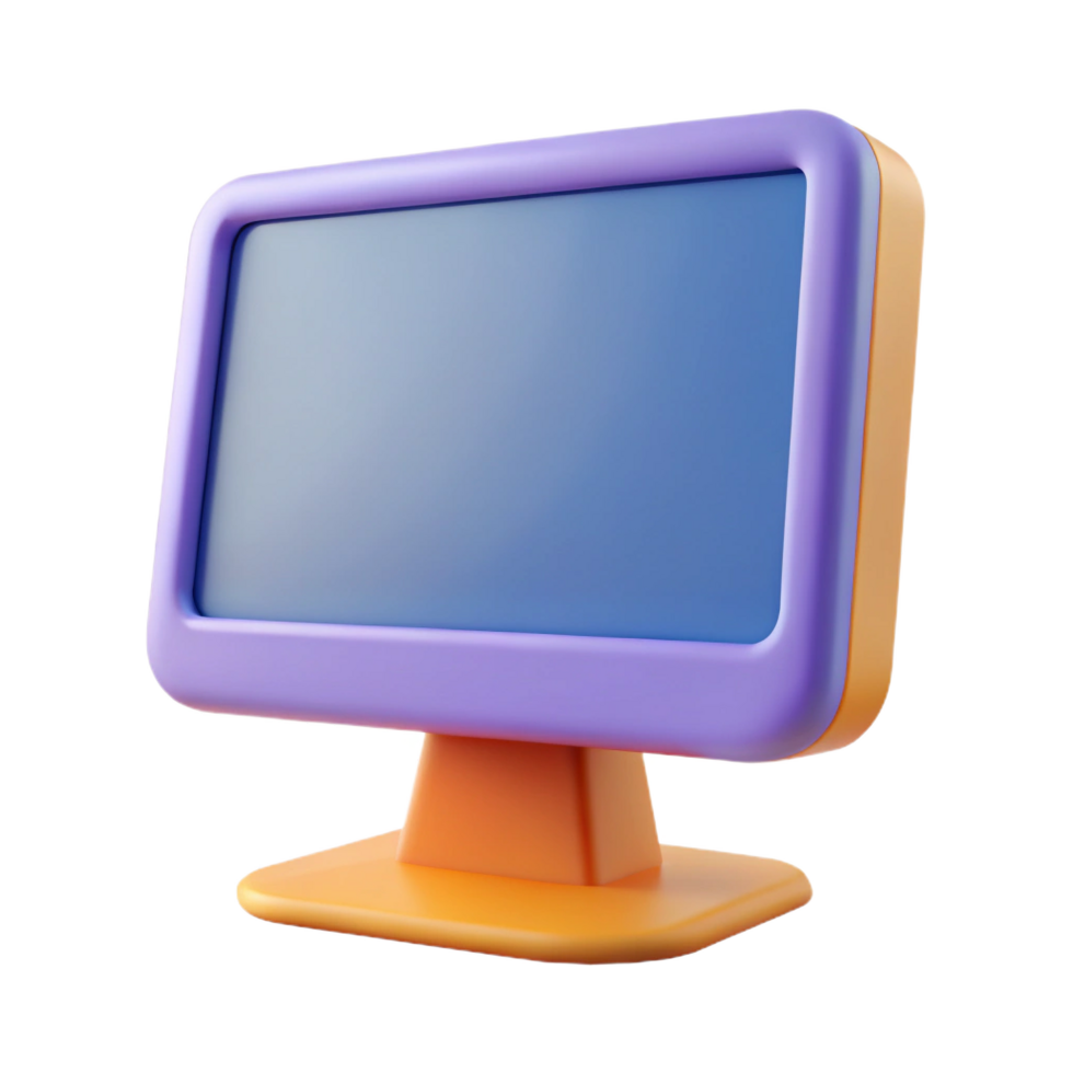 Stylized blue computer monitor with blank screen on a stand png
