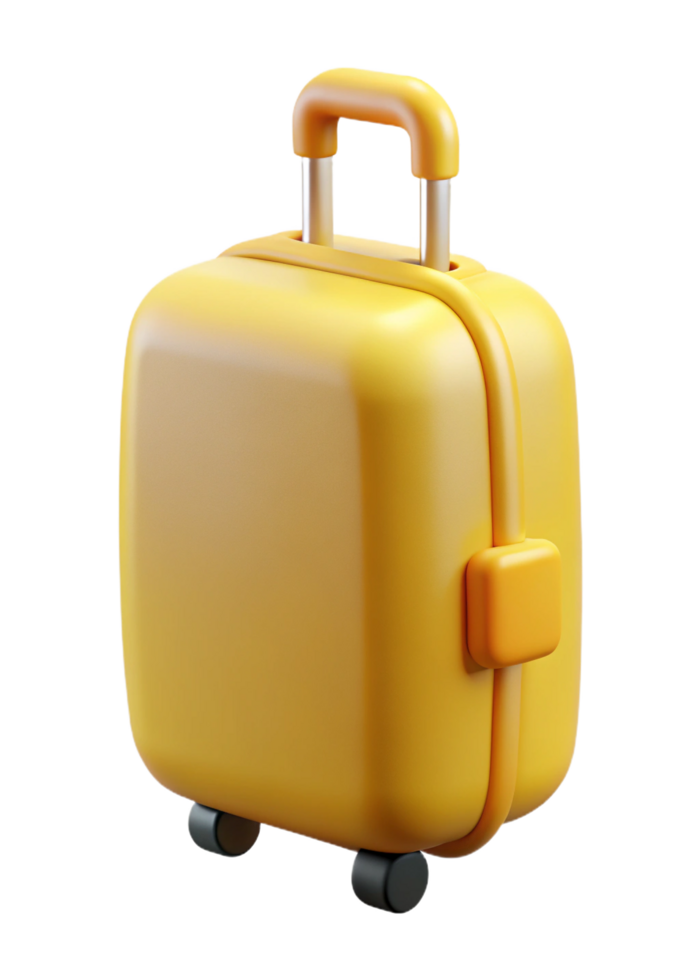 Bright yellow inflatable suitcase with telescopic handle and wheels png