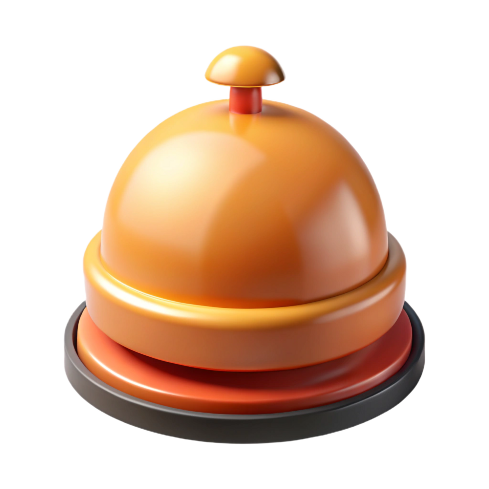 Bright orange service bell on a dark round base png