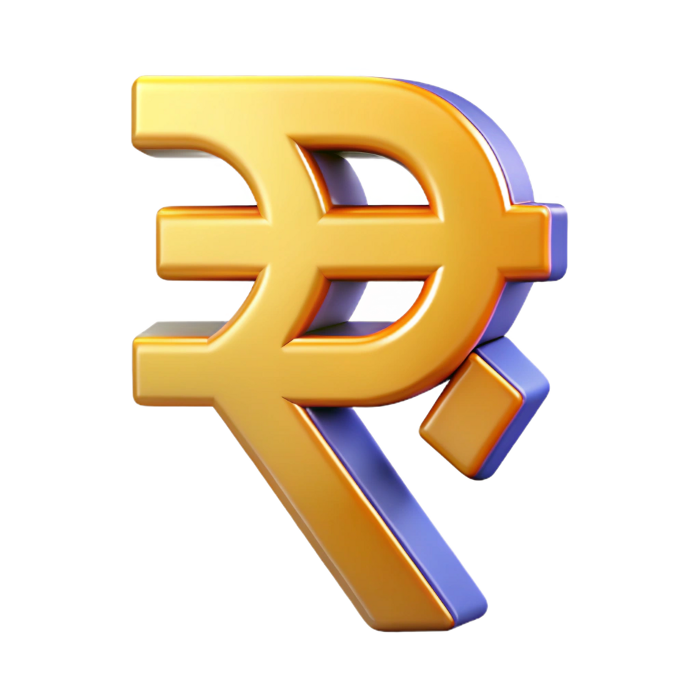 Golden rupee symbol rendered with a 3d effect on a transparent background png