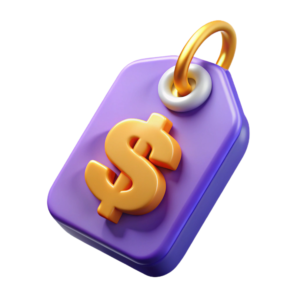 Blue price tag with golden dollar sign and ring png