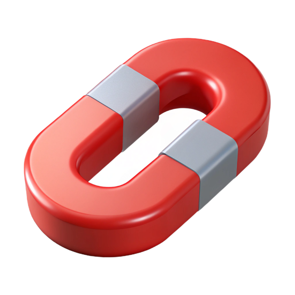 Red horseshoe magnet with white poles on a transparent background png