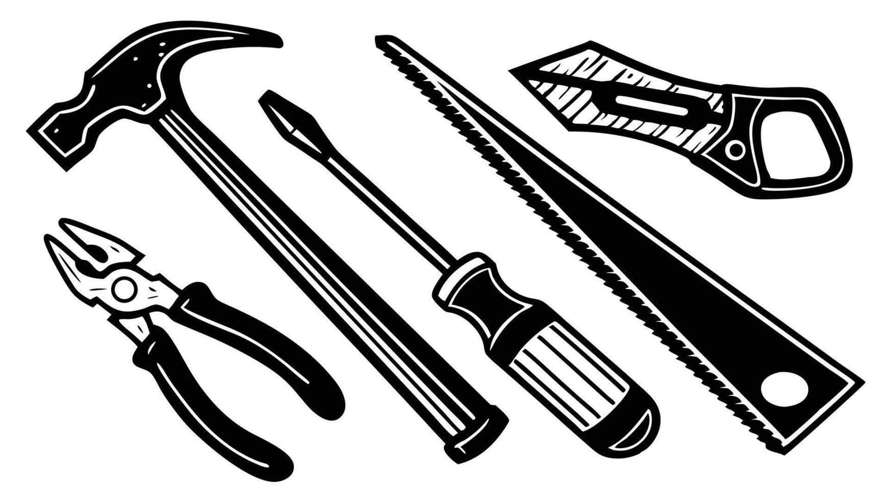 Black and white illustration of construction tools vector