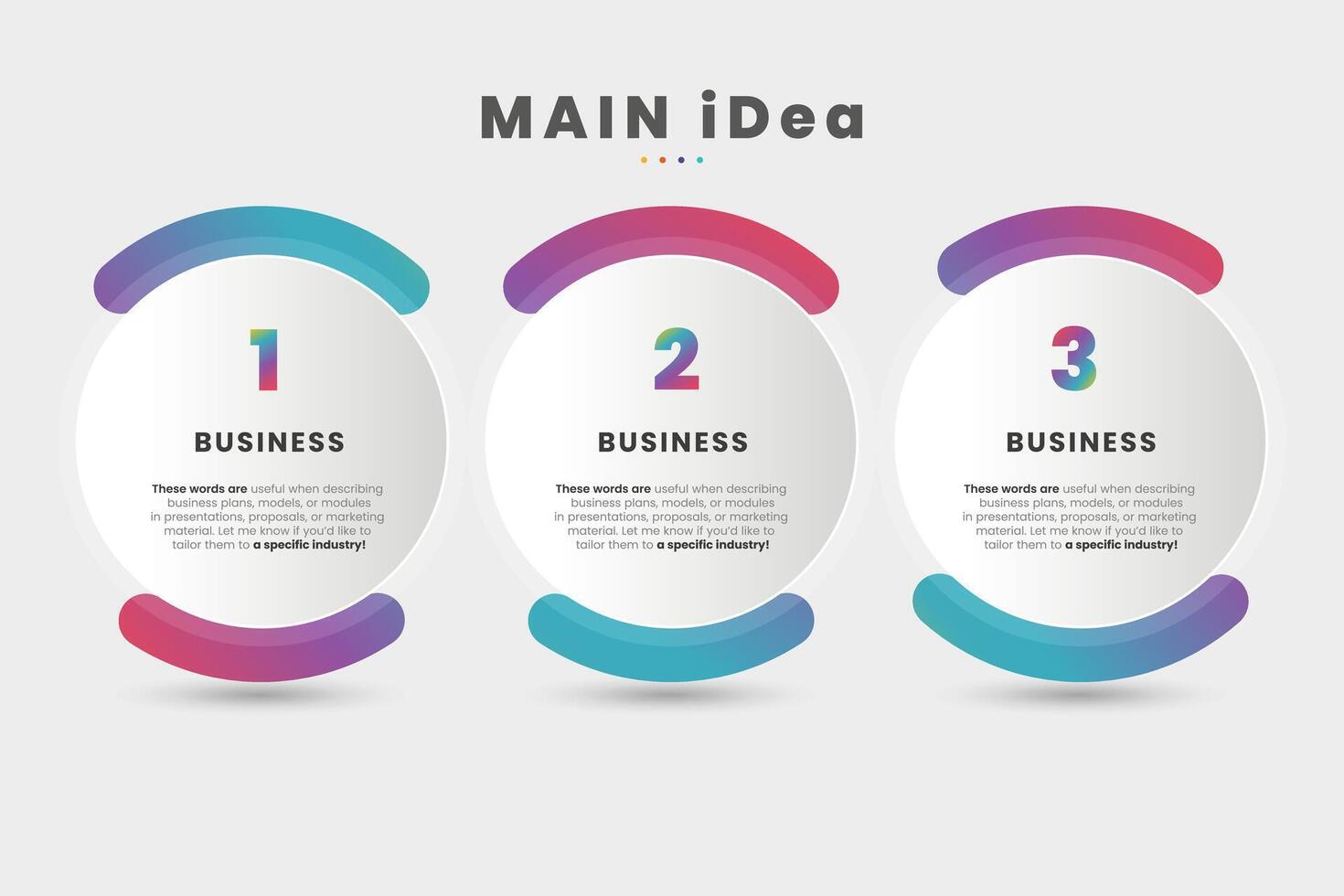 The infographic features a sleek, connected design with three circular sections. Each circle highlights a numbered three steps options of planing concept banners vector
