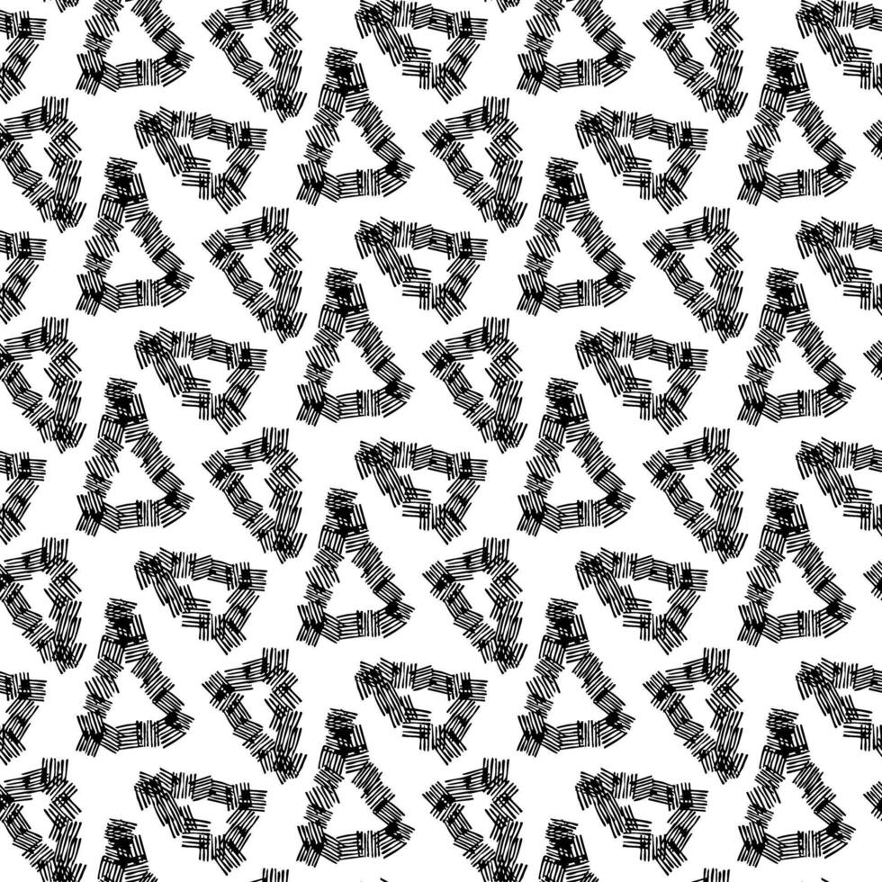 Pattern circles with fine-line shading. Vertically and horizontally scattered triangles. Various sizes. Printing with noise, ink printing, ink printing, dry brush. Multi-layered lines. Group of lines vector
