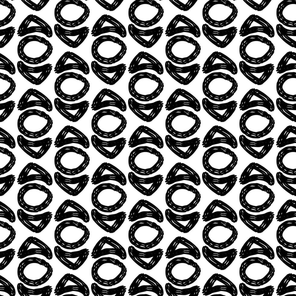 pattern of curved linear abstract triangles, circles, hand drawn with clear lines like shoelaces. Up and down direction. Seamless monochrome texture. Multi-layered lines. Group of lines in the shape vector