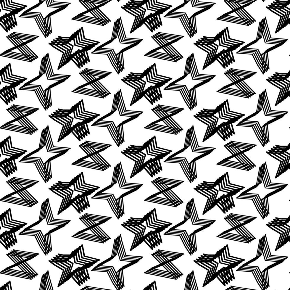 pattern of sharp geometric shapes made up of repeating lines, hand-drawn with clear line. Stars, geometric sharp angles. Repeating shapes in a seamless texture. Multi-layered lines of geometric shapes vector