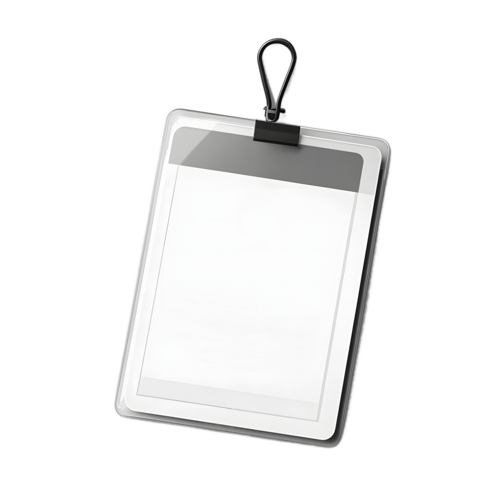 A blank white digital drawing tablet with a clip and loop isolated on transparent background png