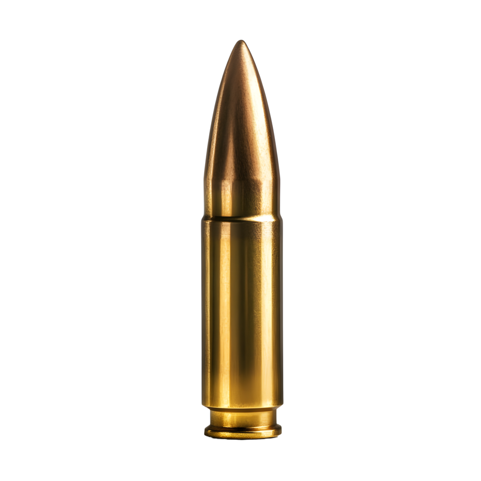 A single golden bullet isolated on transparent background with a sharp pointed tip and metallic casing png