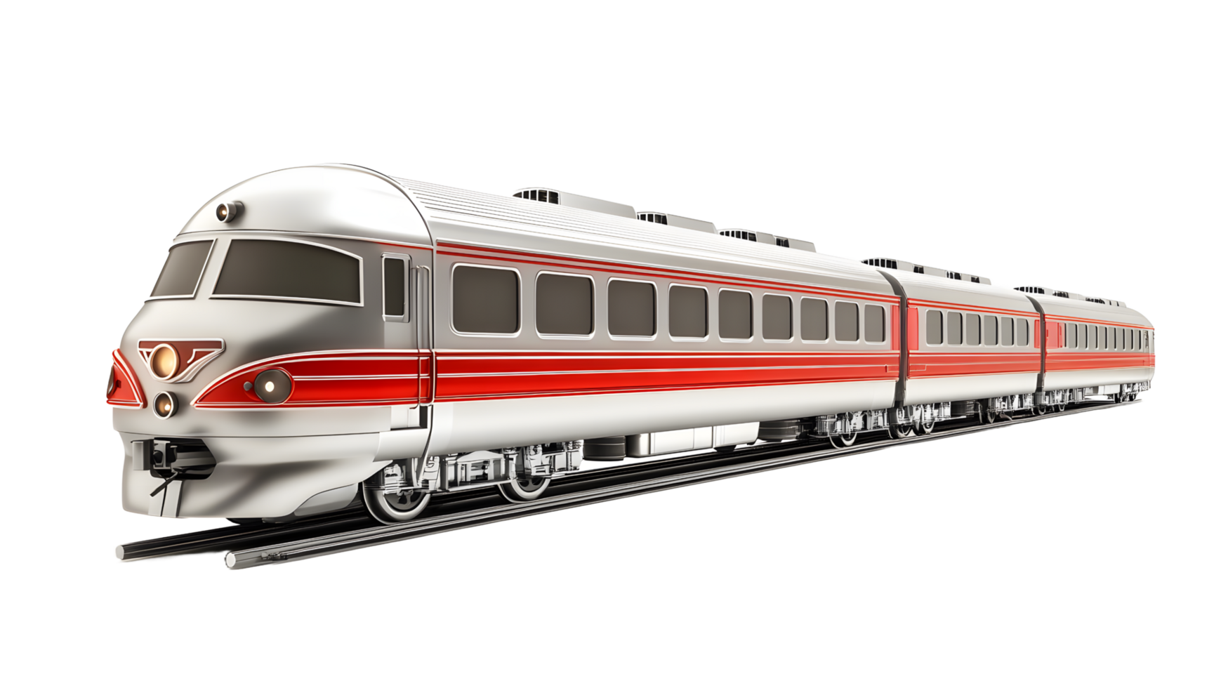 Vintage red and white passenger train with detailed exterior isolated on transparent background png