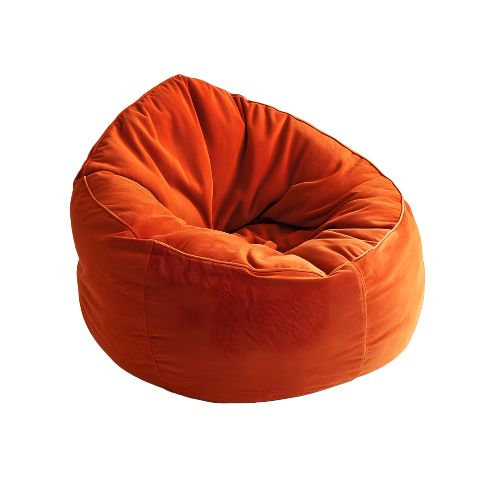 A plush orange bean bag chair with a comfortable inviting shape isolated on transparent background png