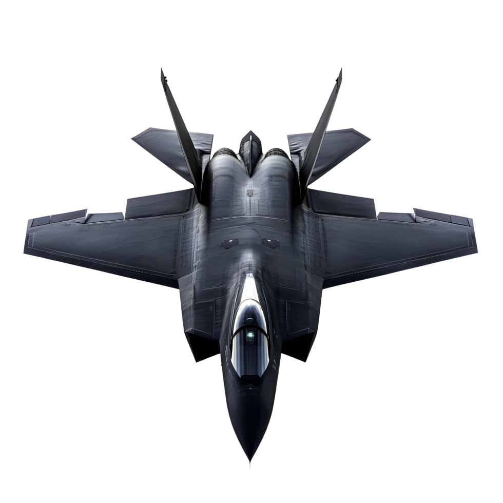 Modern stealth fighter jet viewed from above isolated on transparent background png