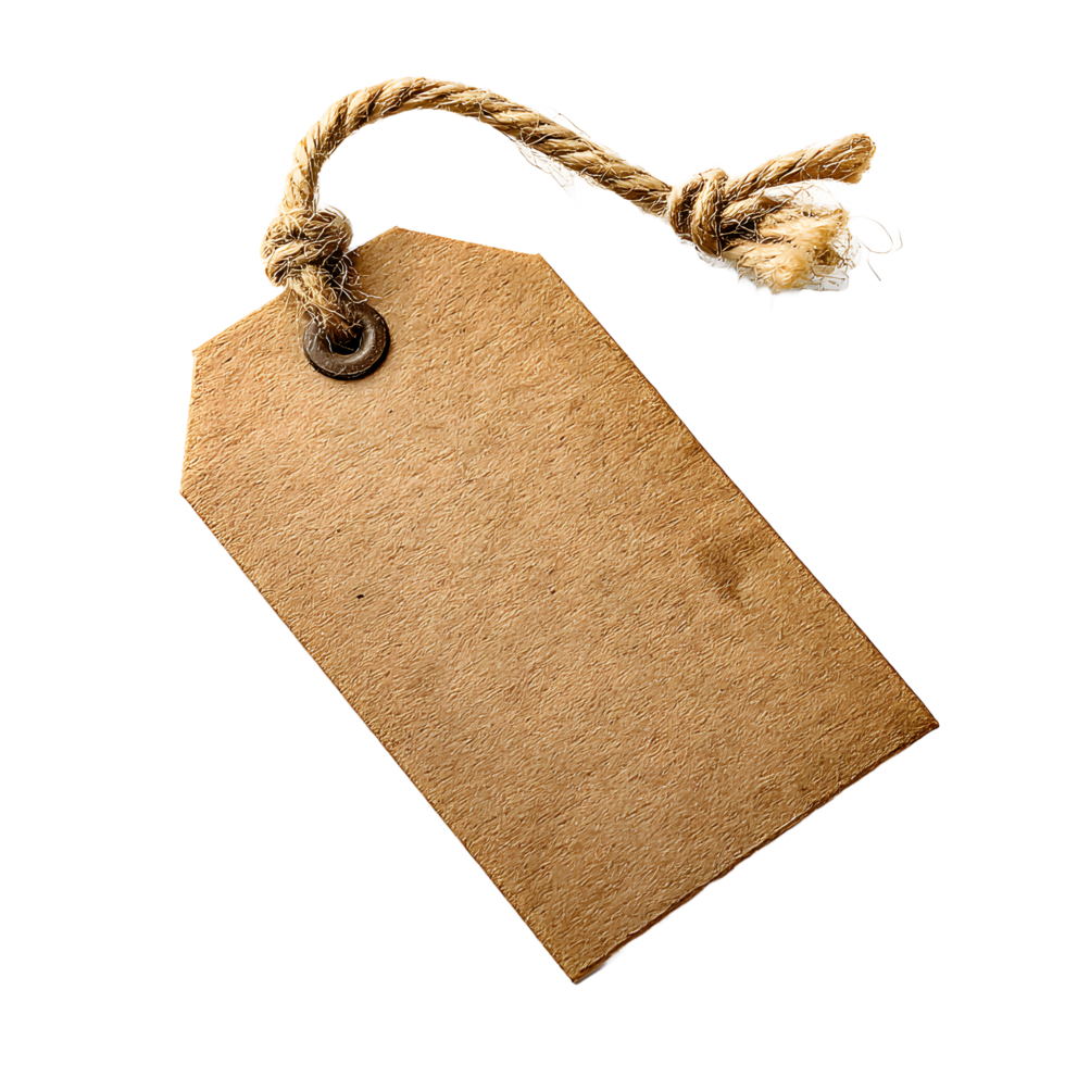Rustic kraft paper price tag with twine string isolated on transparent background png
