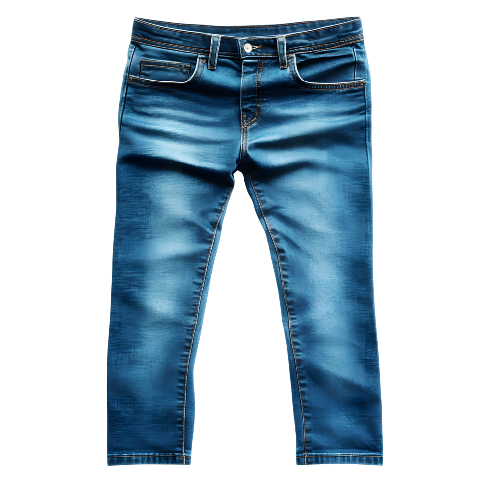 Stylish blue denim jeans for kids with faded wash and detailed stitching isolated on transparent background png