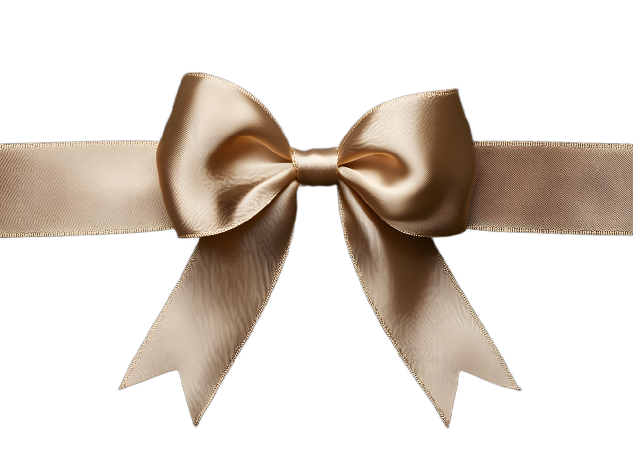 Elegant satin ribbon bow tied in the center of a striped ribbon isolated on transparent background png