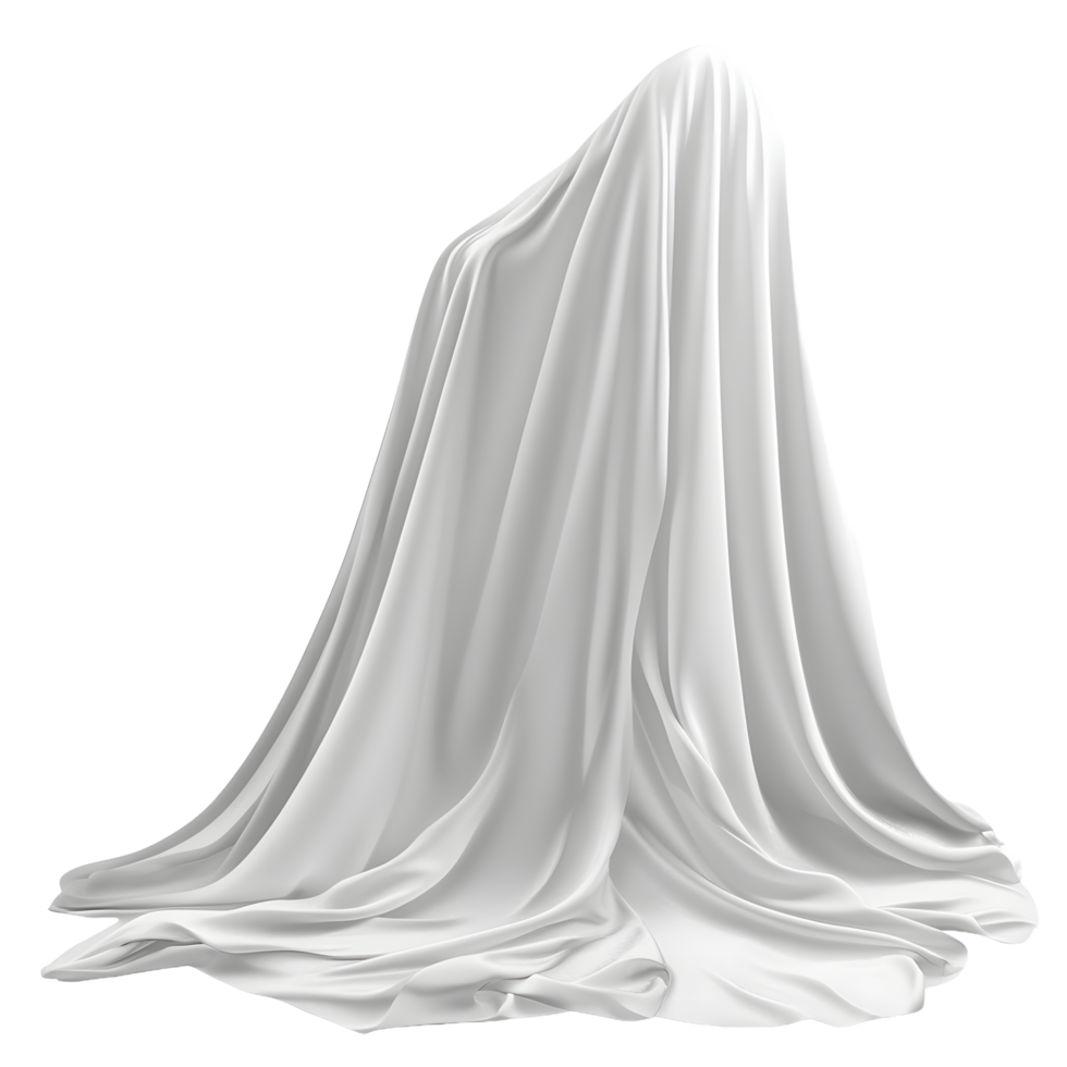 Ethereal white fabric draped over an unseen form isolated on transparent background png