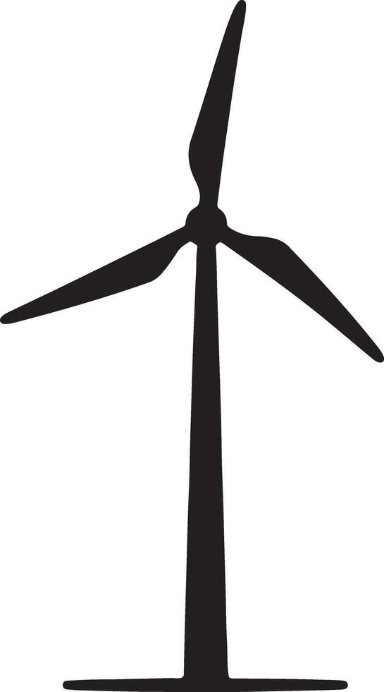 Sleek Black Wind Turbine Silhouette A Minimalist Illustration of Clean Energy Rotating Against a White Background vector