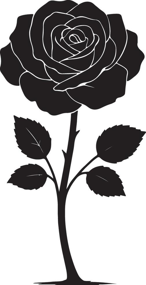 Elegant Black Silhouette of a Single Rose Blooming Gracefully on a White Background, Romantic and Mysterious Mood vector
