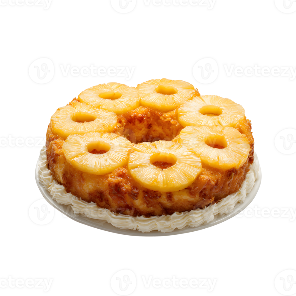 Festive cake decorated with juicy pineapple rings on transparent background png