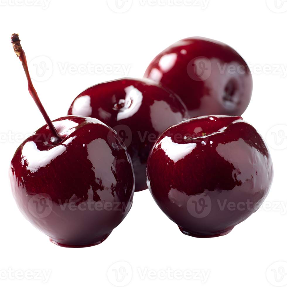 Shiny Glazed Red Cherries with Stems on Transparent Background Photo png