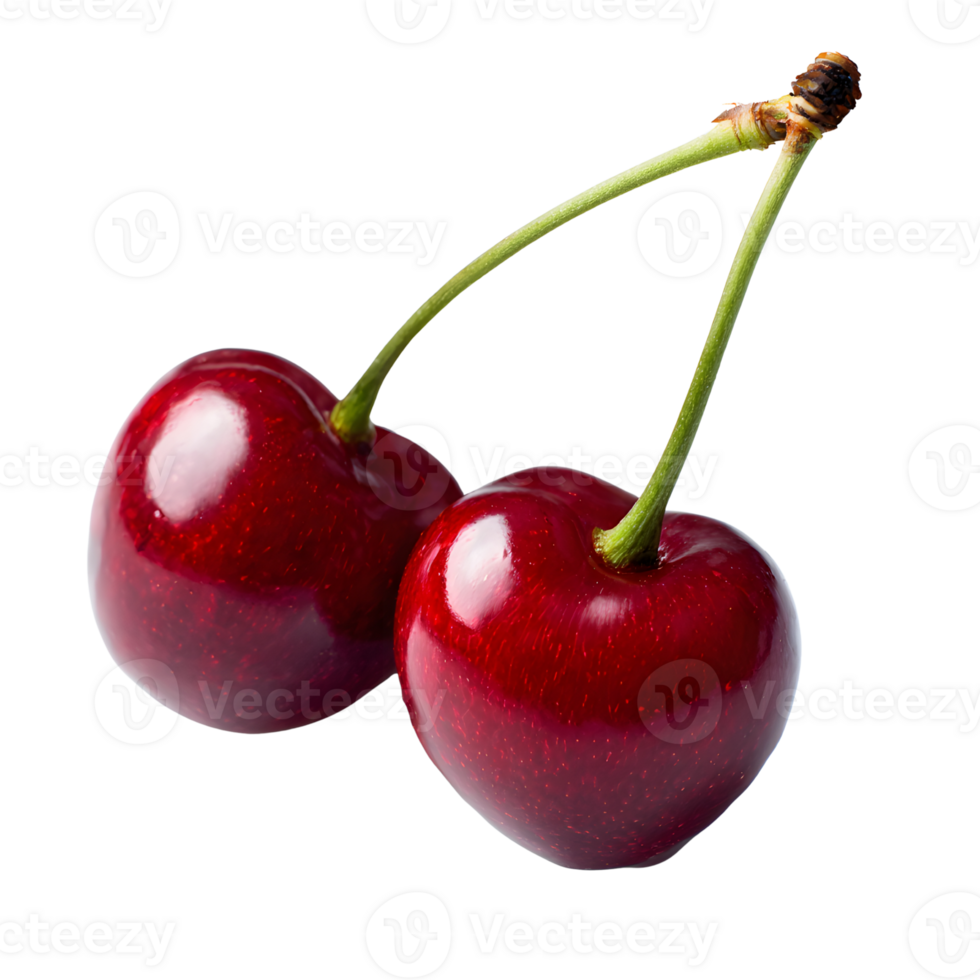 Transparent background showcasing fresh red cherries, highlighting their vibrant color and juicy appeal png