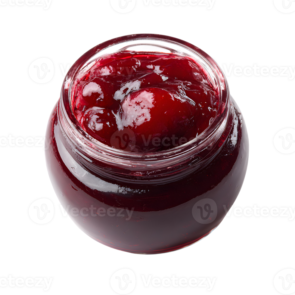 Homemade Cherry Jam in Glass Jar on Transparent Background png