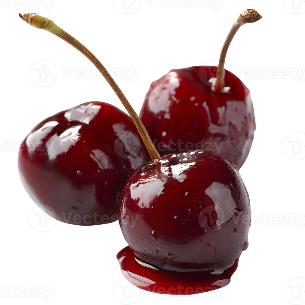 Transparent background featuring cherries in syrup, highlighting their glossy red color and sweetness png