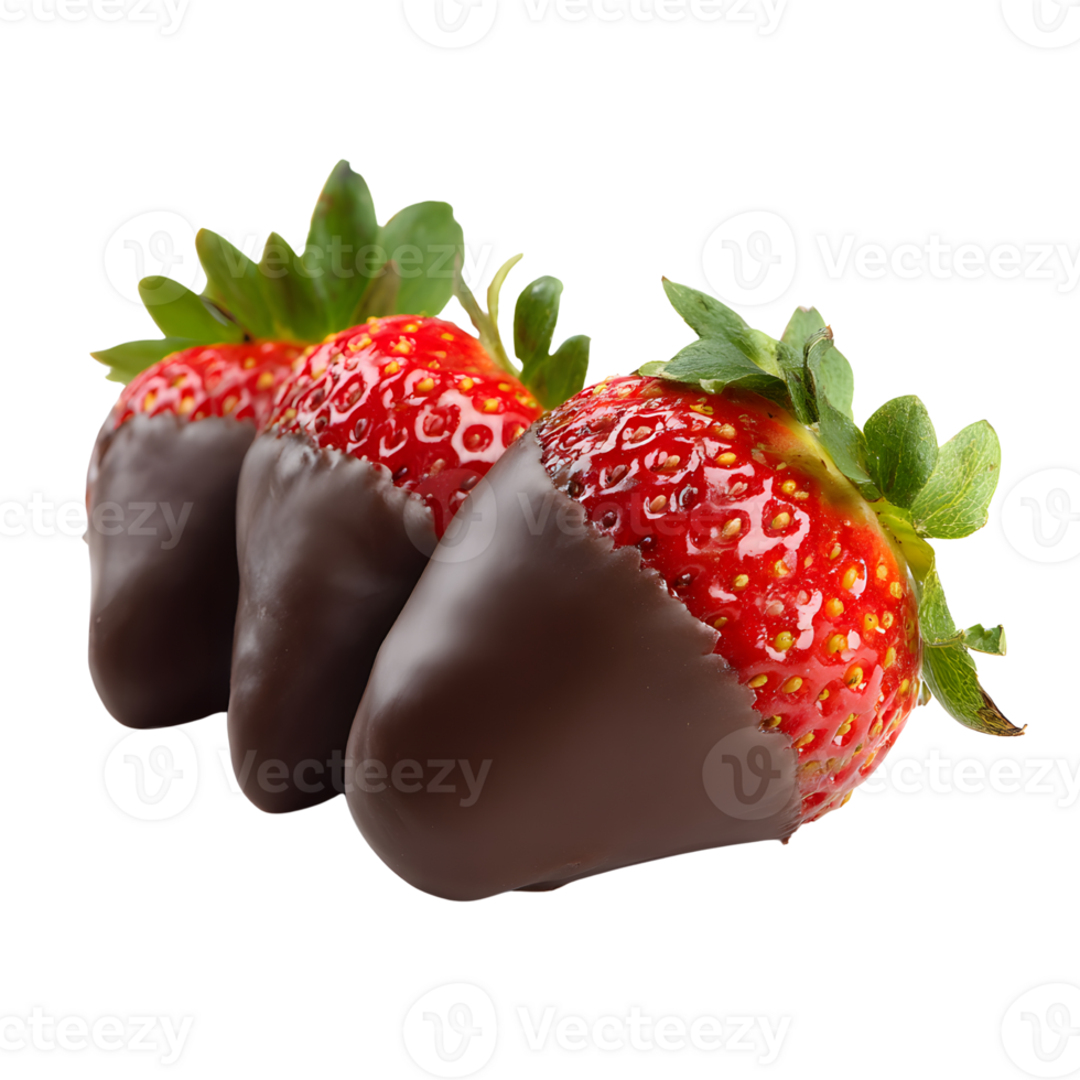 Decadent chocolate dipped strawberries arranged artfully on a transparent background for a tempting presentation. png