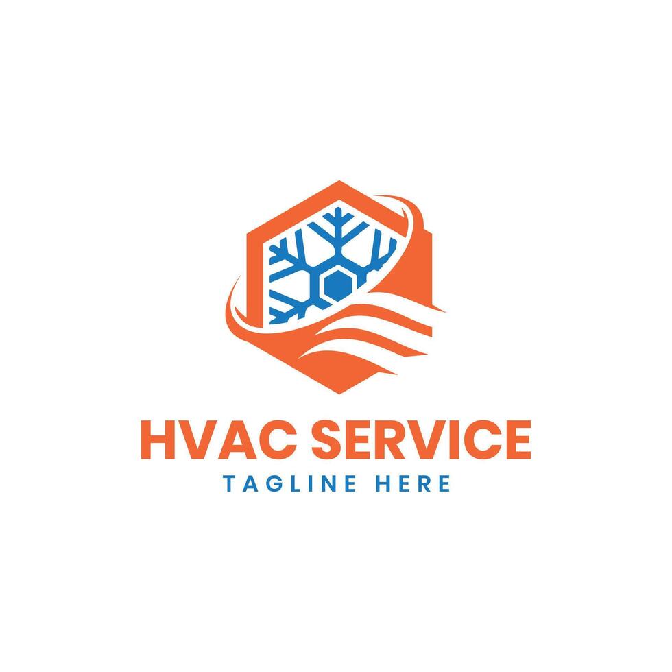 HVAC logo design hexagon heating and cooling hexagon shape sign vector