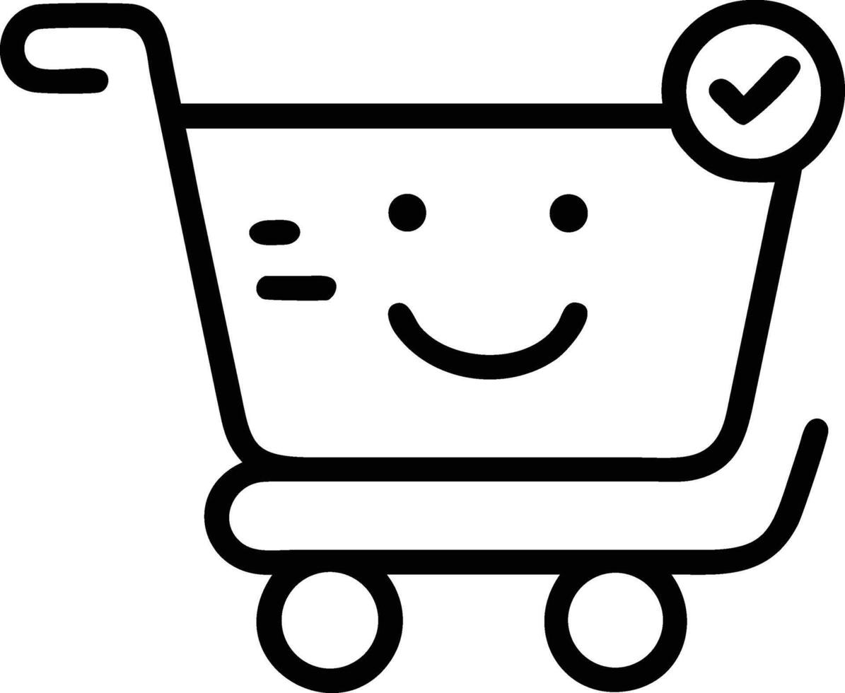 Cute cartoon shopping cart icon with smiley face and checkmark vector