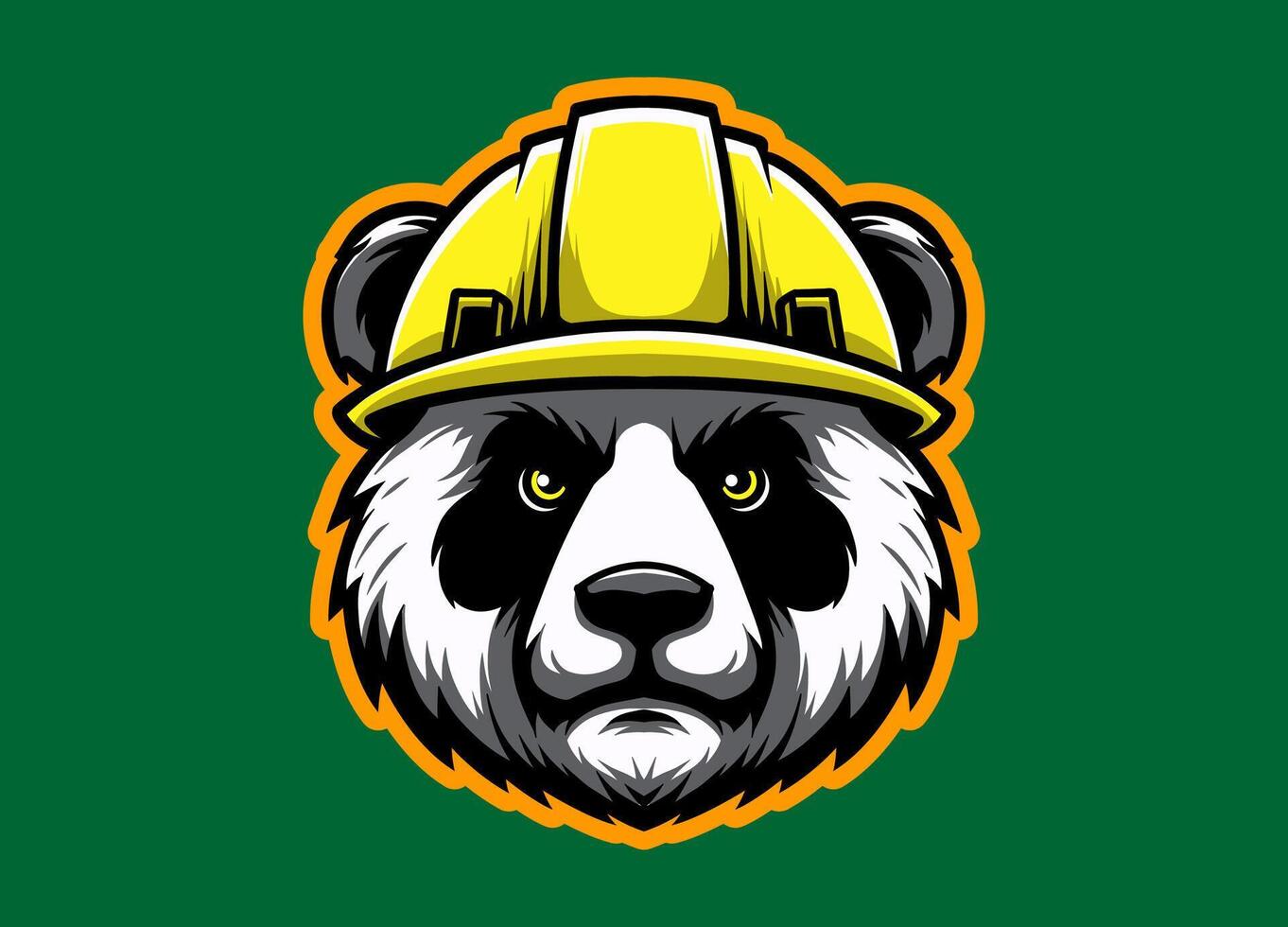 Panda mascot head design wearing a construction helmet, perfect for logos, branding, safety campaigns, and creative character illustrations. vector
