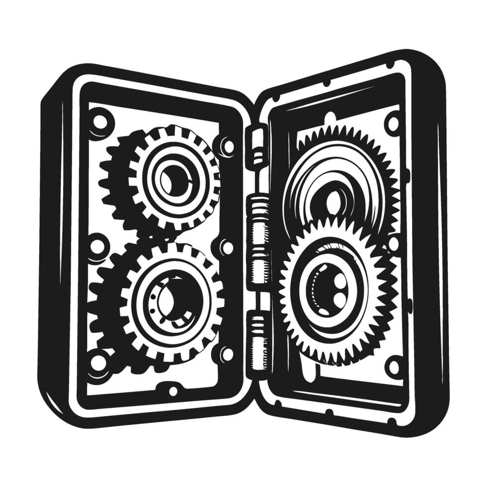 mechanical gears inside metal safe precision engineering, secure lock mechanism, metal protection concept illustration vector