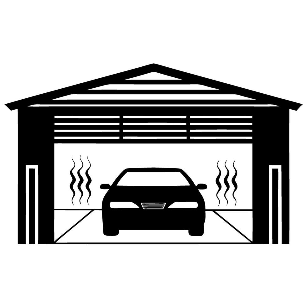 Modern car parked in closed residential garage, front view secure vehicle storage, home protection, private auto shelter vector