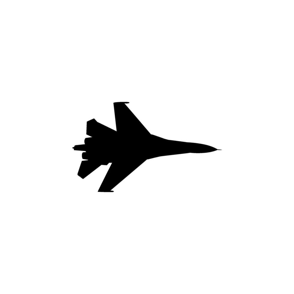 Jet Fighter Silhouette, Fighter aircraft are military aircraft designed primarily for air-to-air combat. Black White, Flat Style, Editable vector