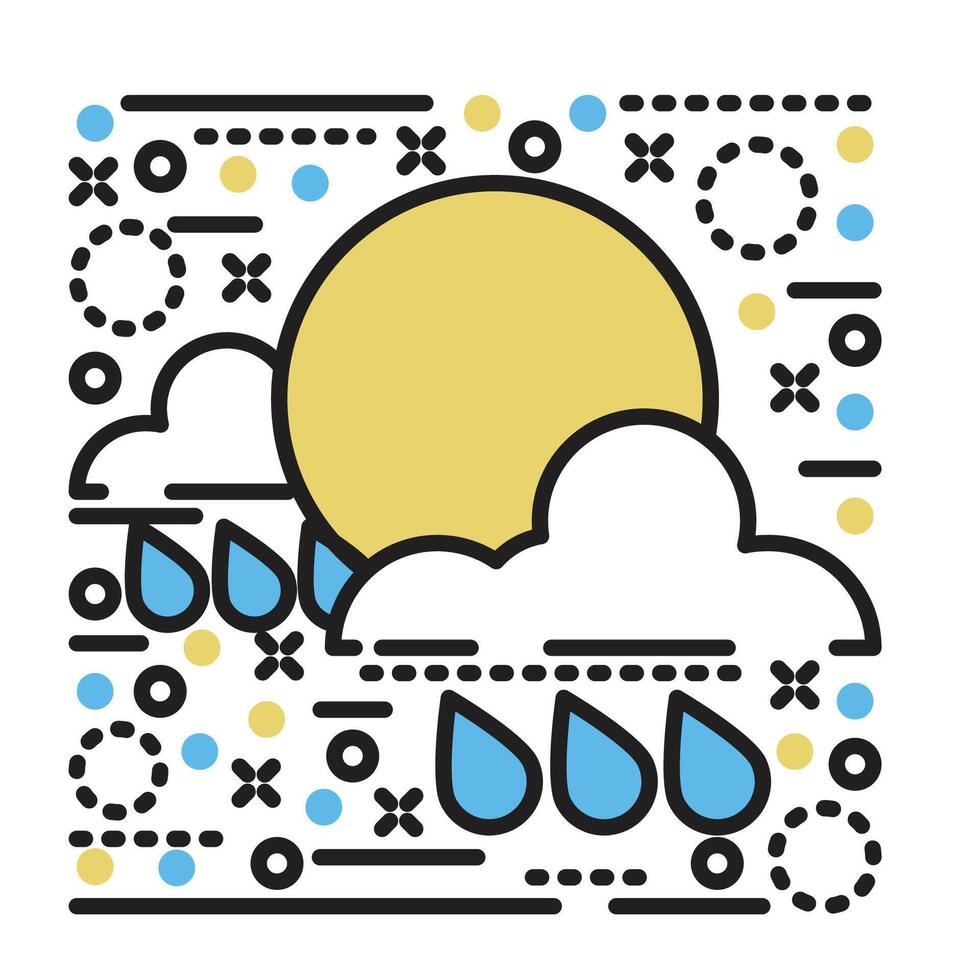 the sun and clouds are shown in a line art style vector