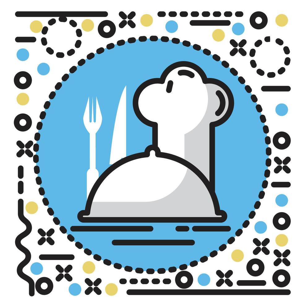 a chef hat and fork on a plate icon vector