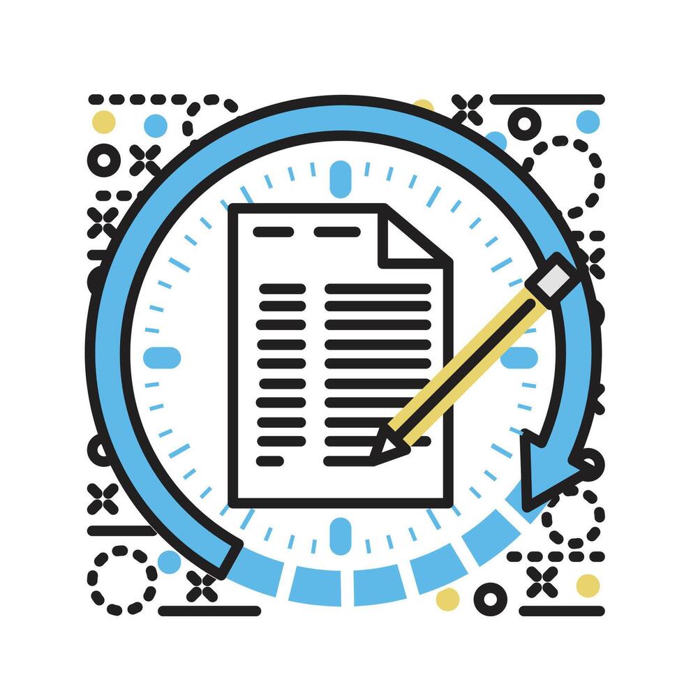 a document with a pencil and a clock icon vector