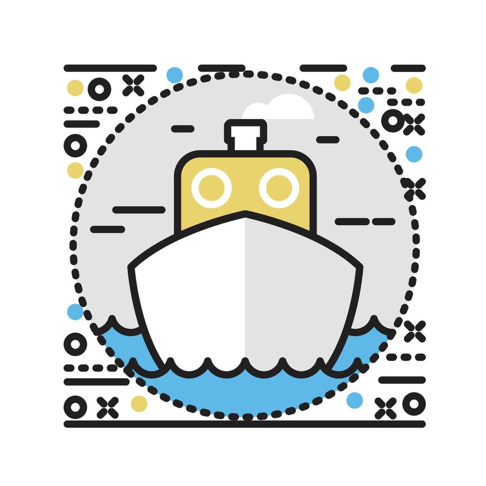 a ship in the ocean with a boat in the background vector