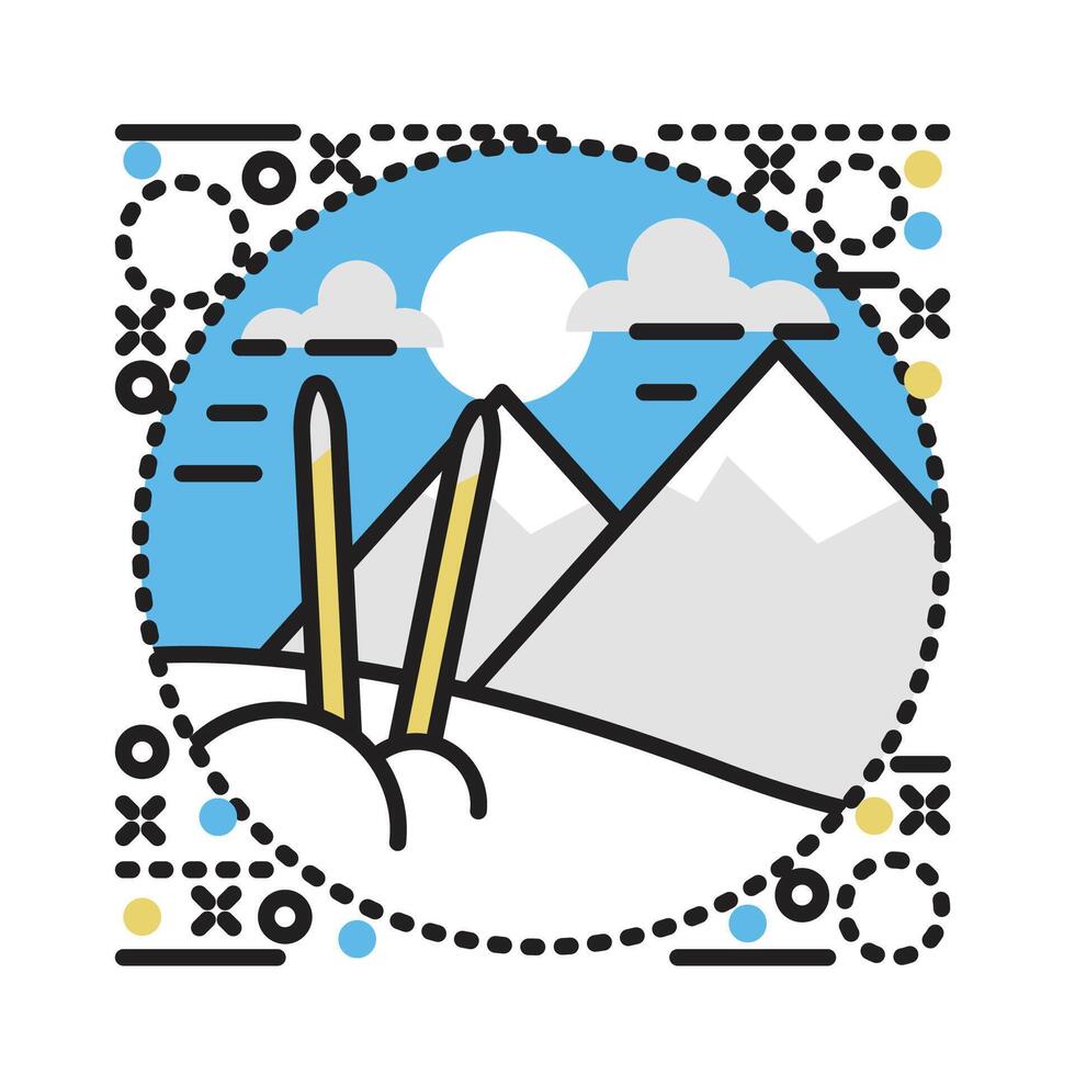 a snowboarder is standing on top of a mountain with a ski pole vector