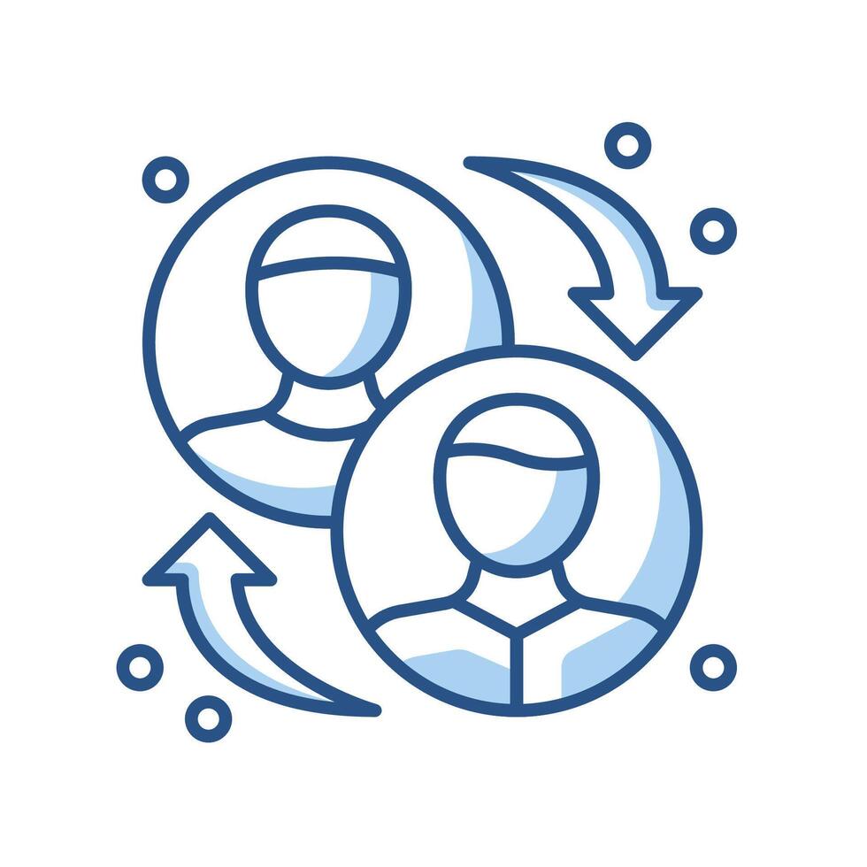 a blue icon of two people in a circle vector