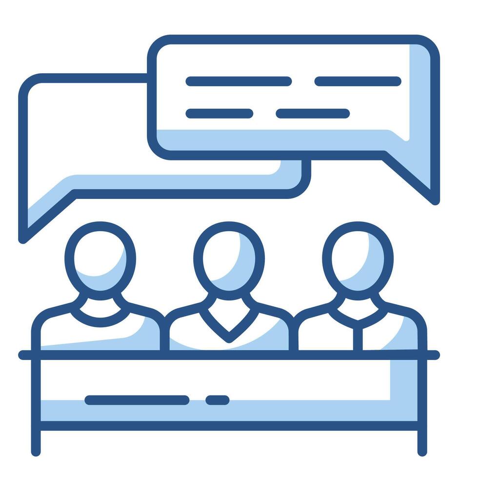 a group of people sitting at a table with speech bubbles vector