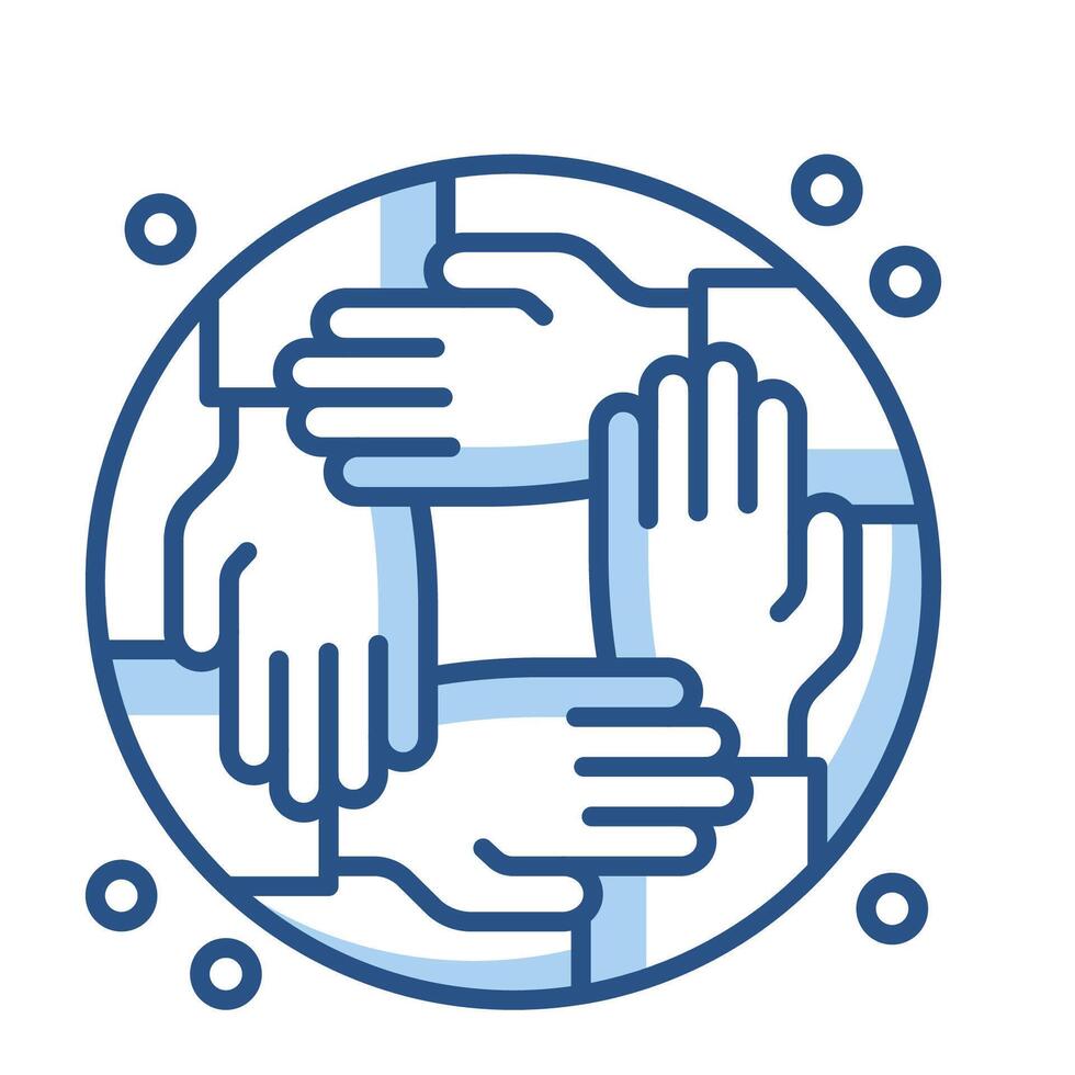 a blue and white logo of hands holding each other vector
