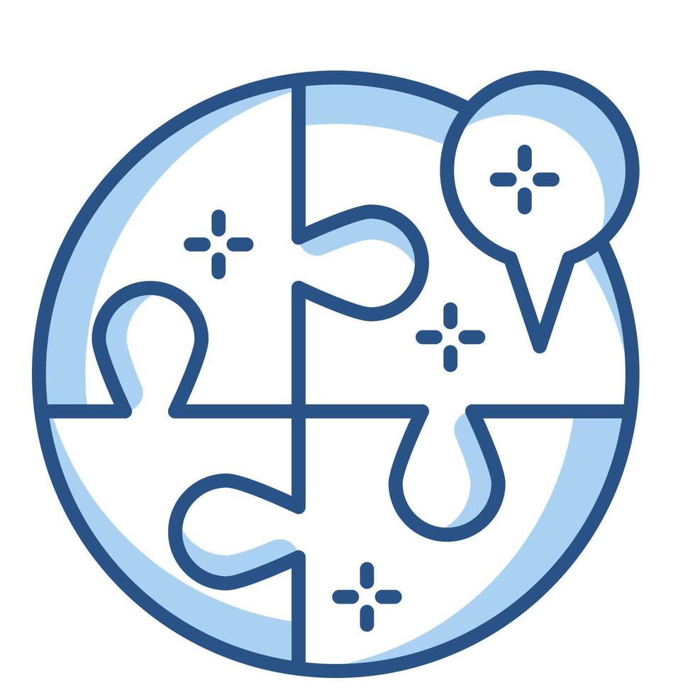 a blue and white puzzle piece with a pin on it vector
