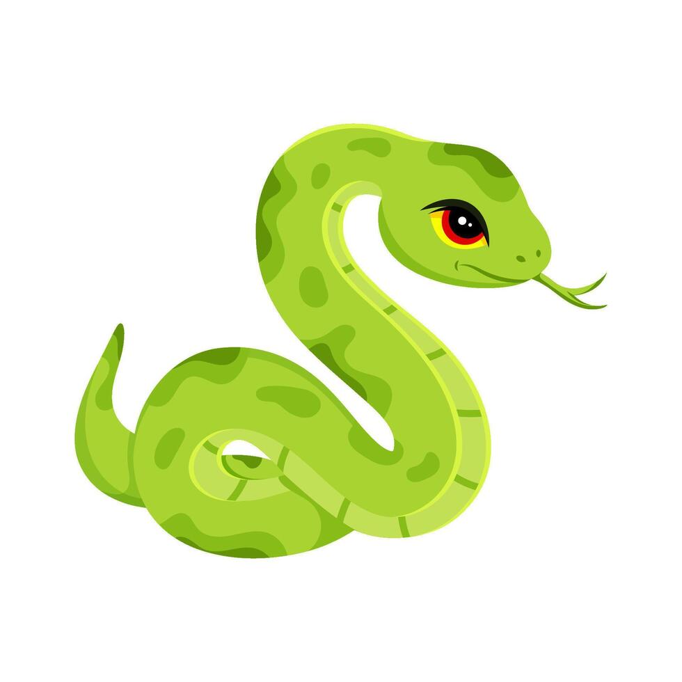 Green snake cute character white background. illustration cartoon style. vector