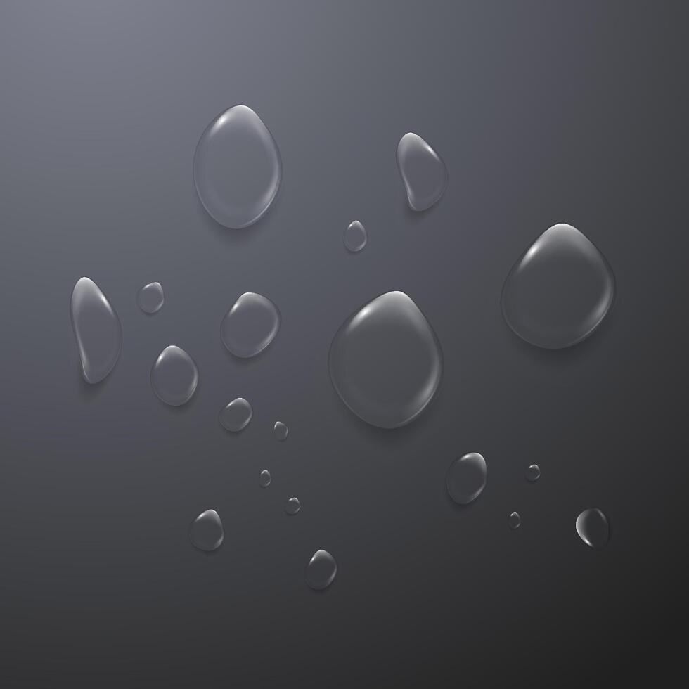 Realistic water drops on dark gray background closeup vector