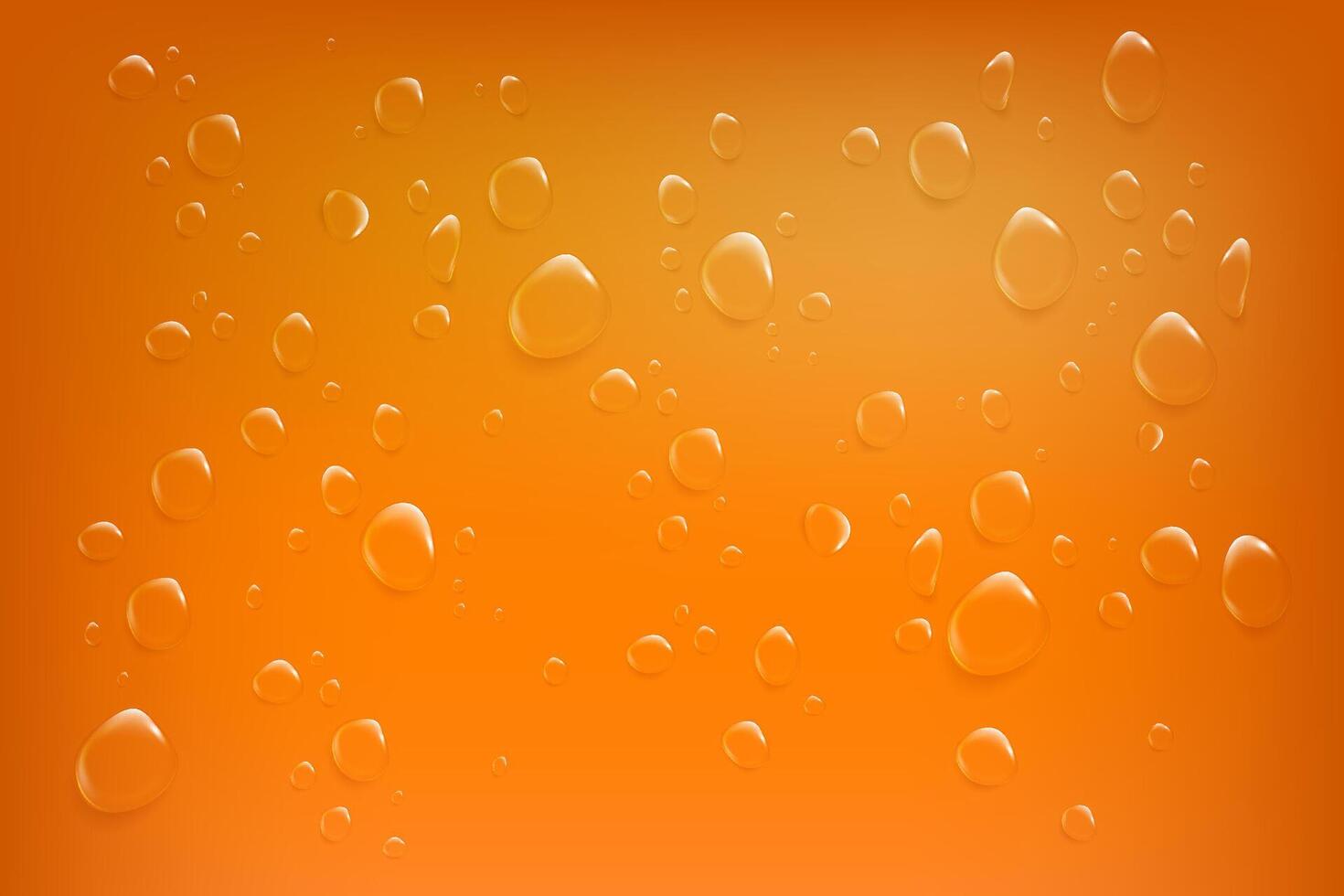 Orange background with realistic glossy water drops vector